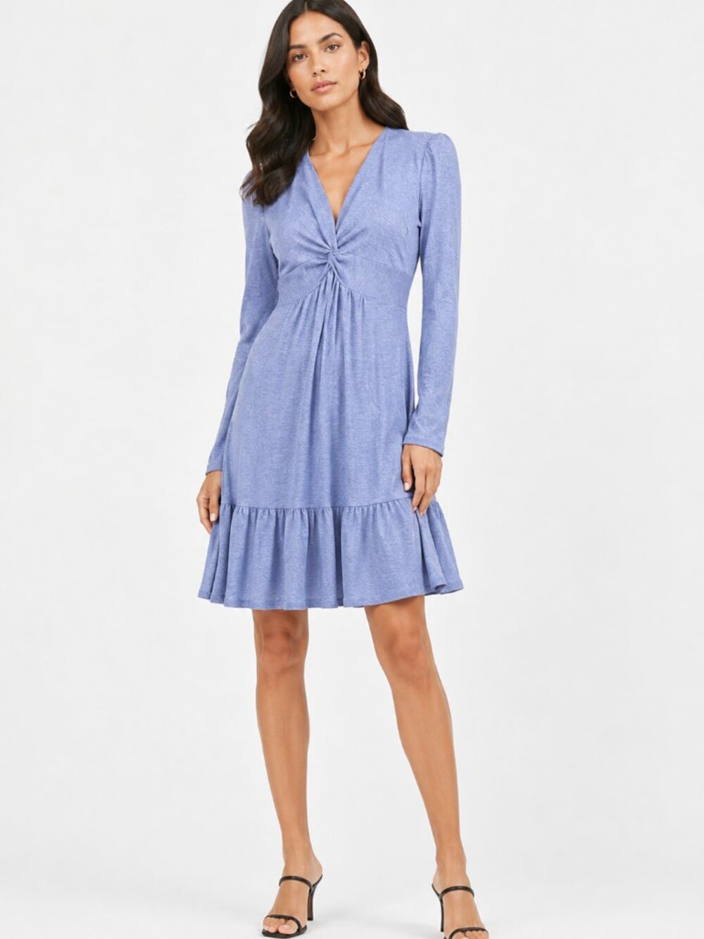 NWT GABBY SKYE CHAMBRAY FLOUNCE TWISTED FRONT MINI DRESS IN LIGHT BLUE - 4